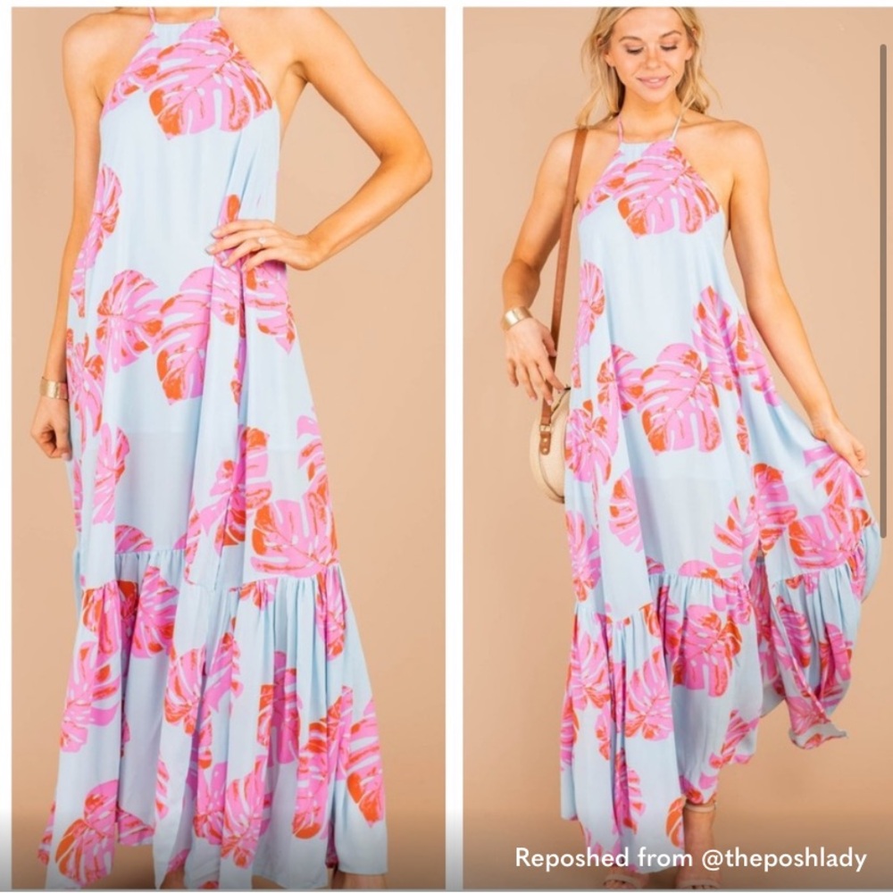 Buddy Love size Large Tropical Blue and Pink Maxi Dress